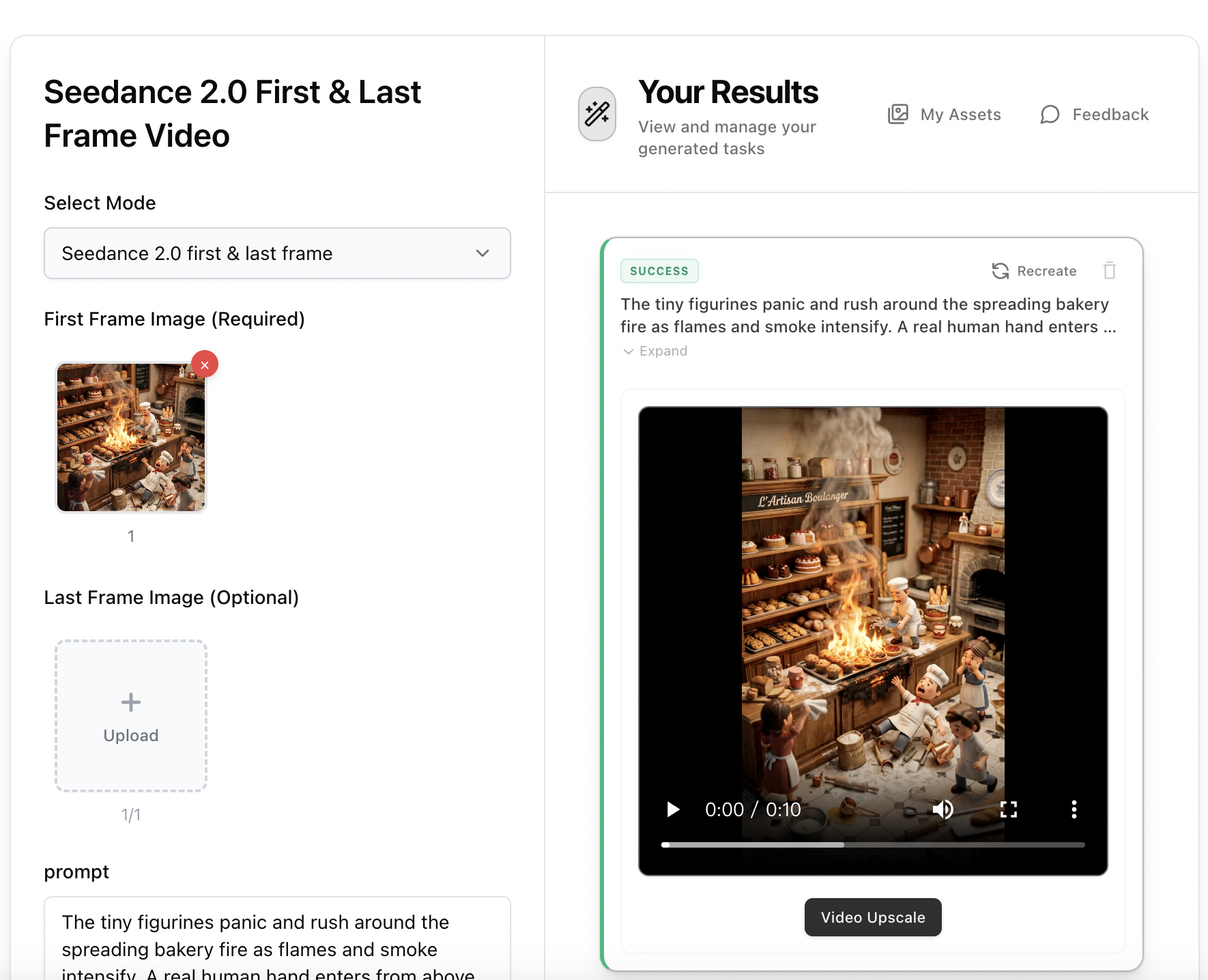 Step 3: Animate with Seedance 2.0 First & Last Frame Video